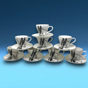 Vintage 1986 Lot 8 Sango x Larry Laslo "Calligraphy" Coffee Cups Mugs Saucers